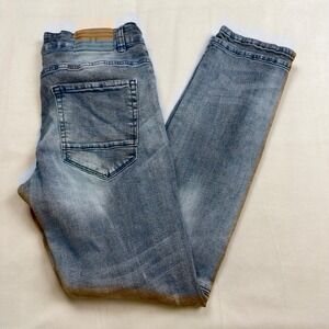 Jordan Craig Arron Mens Blue Distressed Stacked Moto Jeans 32x32 Skinny Fit EUC